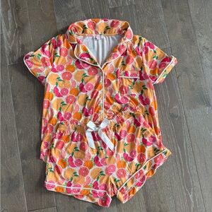 Citrus Dream Button-Down Pajama Set - Orange & Pink Summer Sleepwear